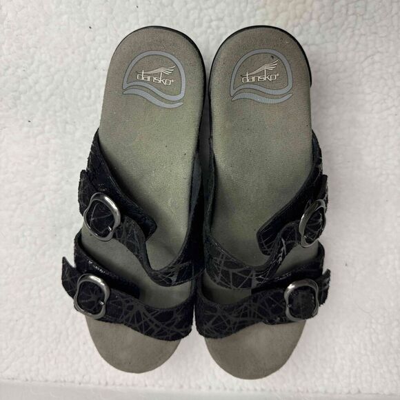 Dansko Black Leather Sandals Two Buckle Straps Slides Women Size 9 39 - Picture 4 of 7